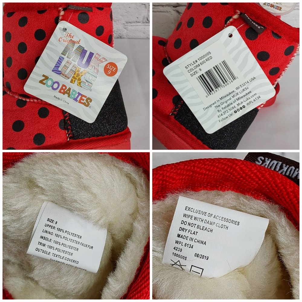 'MUK~LUKS' 'ZOO~BABIES' FUZZY LINED LADYBUG SLIP~ON BOOTS - Picture 10 of 16